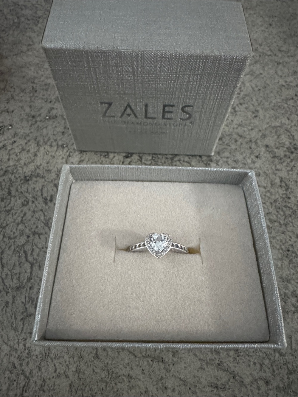 Zales Heart-Shaped Halo Ring in Silver with Clear Stone